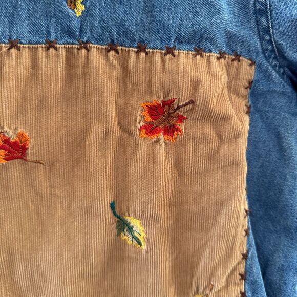 Vintage Cottagecore Fall Autumn Embroidered Patchwork Denim Jacket XL Pumpkin 90 - Picture 9 of 16